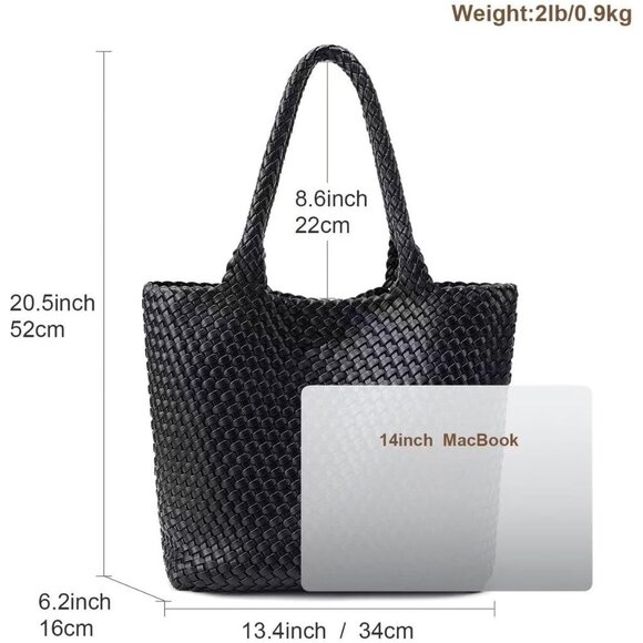 Chic Vegan Leather Woven Tote Bag with Matching Clutch - Large Stylish Accessory - Picture 5 of 6